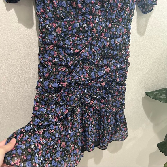 Astr the Label shirred ruffle skirt mini dress purple blue red floral v neck - Picture 6 of 13